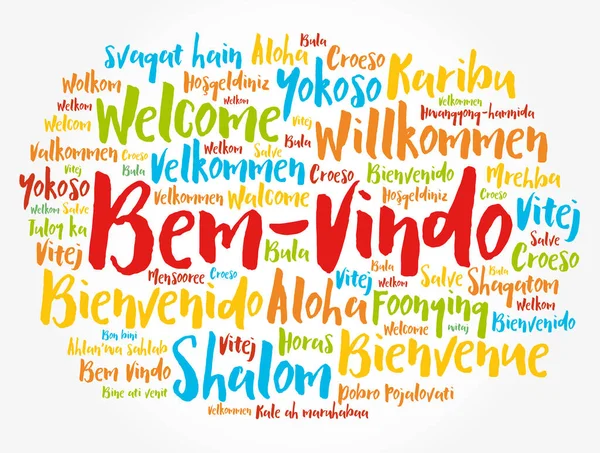Bem Vindo Welcome Portuguese Word Cloud Different Languages — Stock Vector