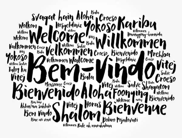 Bem Vindo Welcome Portuguese Word Cloud Different Languages — Stock Vector