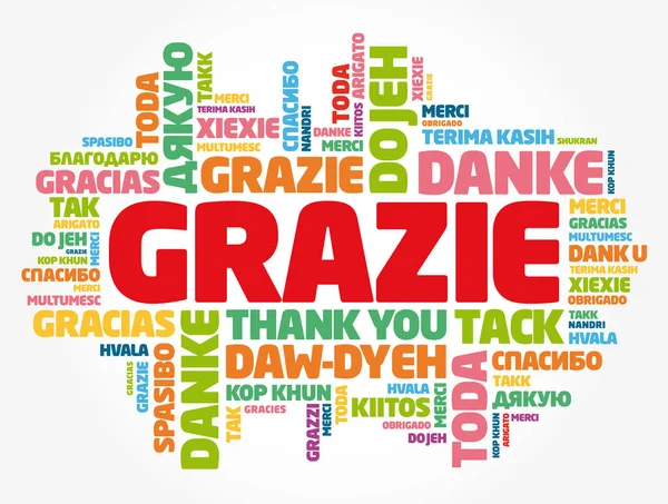 Grazie Grazie Italiano Parola Nuvola Sfondo Diverse Lingue — Vettoriale Stock