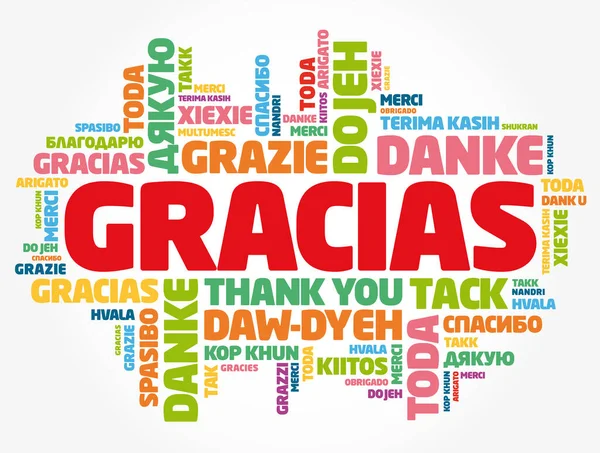 Gracias Merci Espagnol Word Cloud Background Toutes Les Langues Multilingue — Image vectorielle