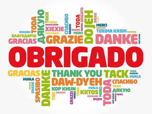 Obrigado Merci Portugais Word Cloud Dans Différentes Langues — Image vectorielle