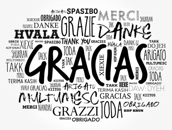 Gracias Tack Spanska Word Cloud Bakgrund Alla Språk Flerspråkig För — Stock vektor