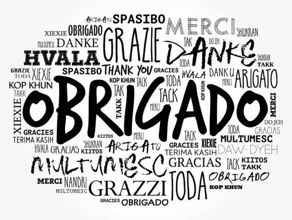 Obrigado Obrigado Português Word Cloud Diferentes Idiomas — Vetor de Stock