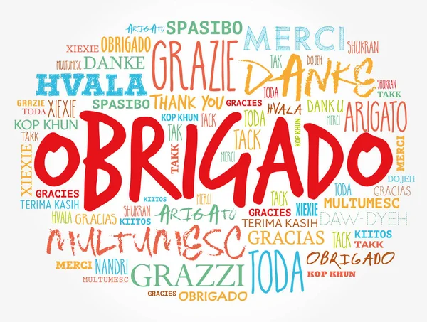 Obrigado Obrigado Português Word Cloud Diferentes Idiomas — Vetor de Stock