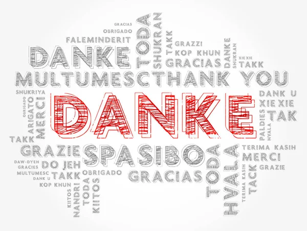 Danke ドイツ語でありがとう 異なる言語でのワードクラウドの背景 — ストックベクタ