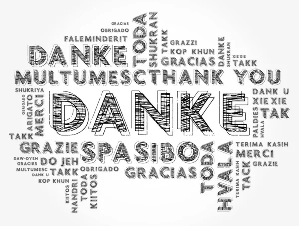 Danke Thank You Німецькою Word Cloud Background Різних Мовах — стоковий вектор