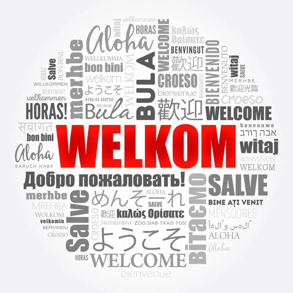 Welkom Welcome Afrikaans Word Cloud Different Languages Conceptual Background — Stock Vector