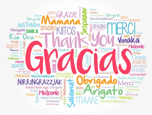 Gracias Dank Het Spaans Word Cloud Achtergrond Alle Talen — Stockvector