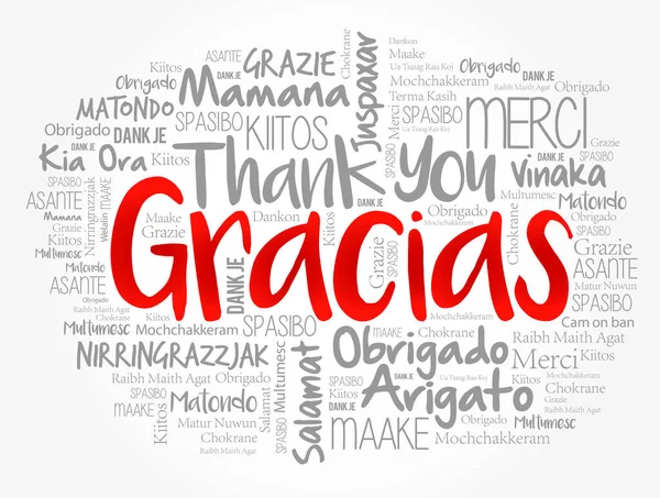 Gracias Obrigado Espanhol Nuvem Palavras Diferentes Idiomas —  Vetores de Stock