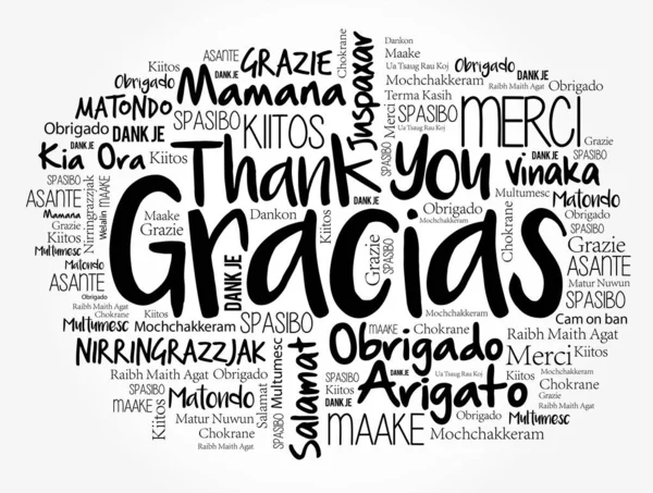 Gracias Tack Spanska Word Cloud Bakgrund Alla Språk Flerspråkig För — Stock vektor