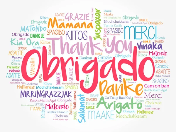 Obrigado Tack Portugisiska Word Cloud Olika Språk — Stock vektor