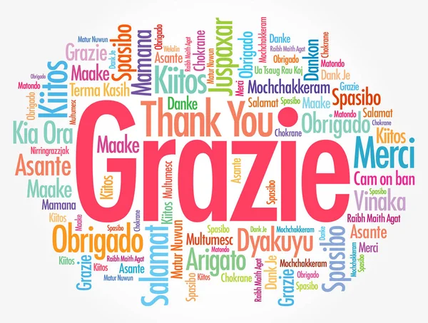 Grazie Grazie Italiano Parola Nuvola Sfondo Diverse Lingue — Vettoriale Stock