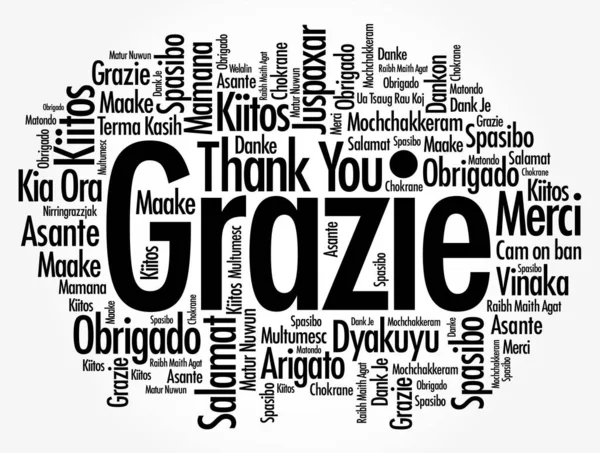 Grazie Merci Italien Mot Nuage Fond Dans Différentes Langues — Image vectorielle