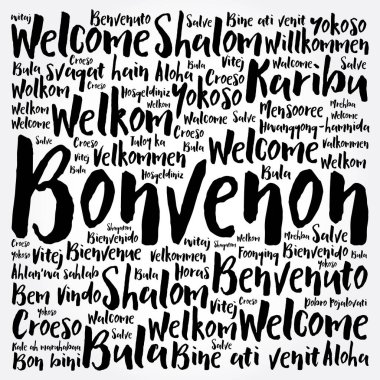 Bonvenon (Esperanto 'ya Hoşgeldiniz) farklı dillerde kelime bulutu