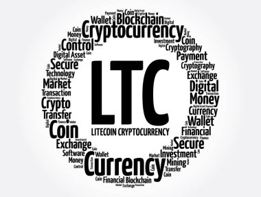 LTC veya LiteCoin kripto para birimi kelime bulut kolajı, iş konsepti geçmişi