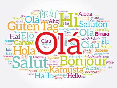 OLA (Portekizce Merhaba) dünyanın farklı dillerinde kelime bulutu