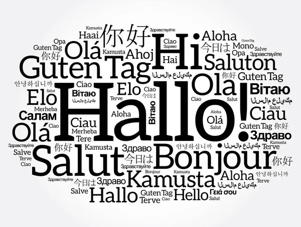 Hola Hola Saludo Alemán Nube Palabras Diferentes Idiomas Del Mundo — Archivo Imágenes Vectoriales