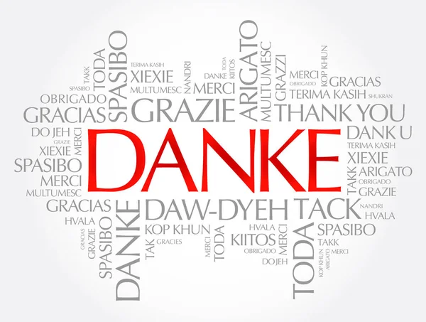 Danke Dank Het Duits Word Cloud Achtergrond Alle Talen Meertalig — Stockvector