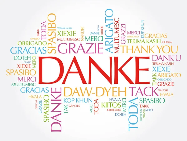Danke Almanca Teşekkür Kelime Bulutu Arkaplanı Tüm Diller Eğitim Için — Stok Vektör