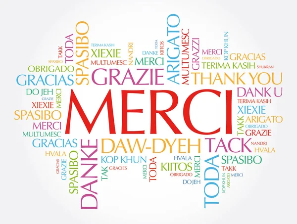 Merci Grazie Francese Word Cloud Diverse Lingue — Vettoriale Stock