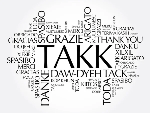 Takk Grazie Islandese Word Cloud Diverse Lingue — Vettoriale Stock