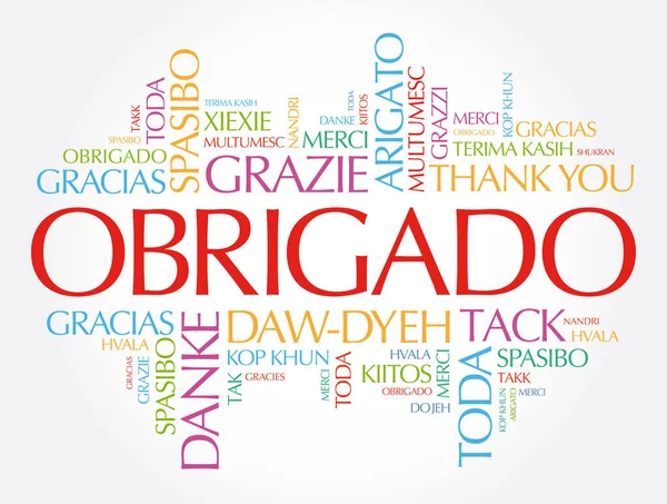 Obrigado Obrigado Português Word Cloud Diferentes Idiomas — Vetor de Stock