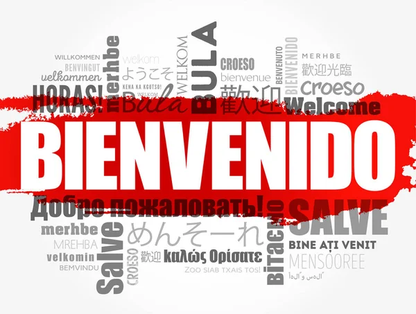 Bienvenido Bienvenido Español Nube Palabras Diferentes Idiomas Fondo Conceptual — Vector de stock