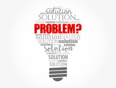 Problem ve çözüm ampul kelime bulut kolajı, iş konsepti arka plan