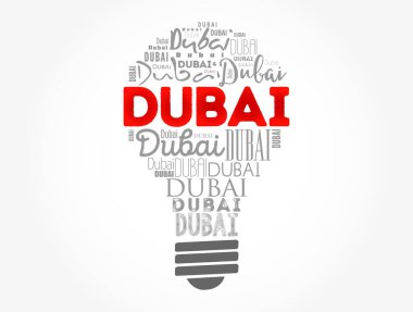 Dubai ampul kelime bulutu, seyahat konsepti arka planı