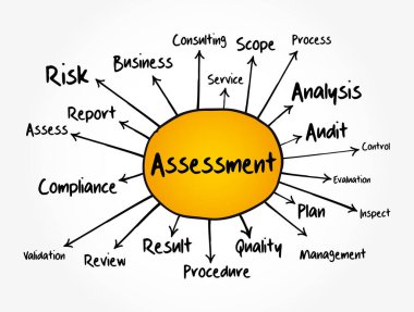 ASSESSMENT zihin haritası akış şeması, sunumlar için iş konsepti ve rapor