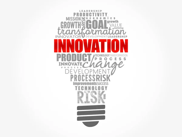 イノベーション電球ワードクラウド ビジネスコンセプトの背景 — ストックベクタ