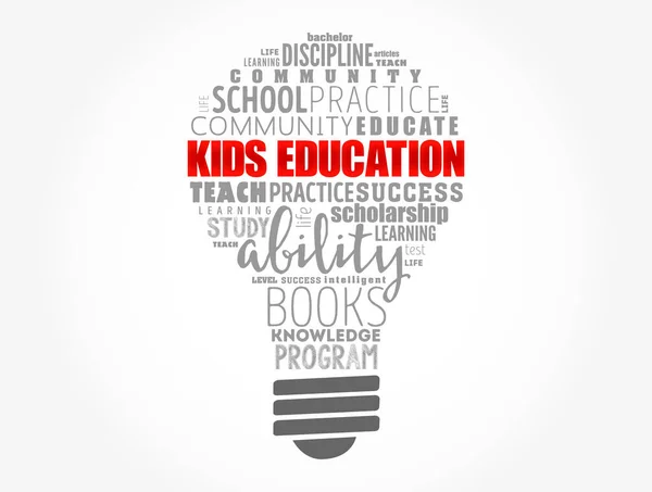 Crianças Educação Lâmpada Palavra Nuvem Colagem Educação Conceito Fundo — Vetor de Stock