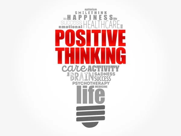 Positive Thinking Light Bulb Word Cloud Collage Health Concept Background — Stock Vector