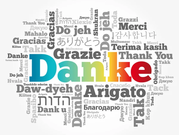 Danke Dank Het Duits Woord Wolk Achtergrond Verschillende Talen — Stockvector