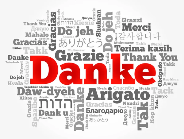Danke Dank Het Duits Woord Wolk Achtergrond Verschillende Talen — Stockvector
