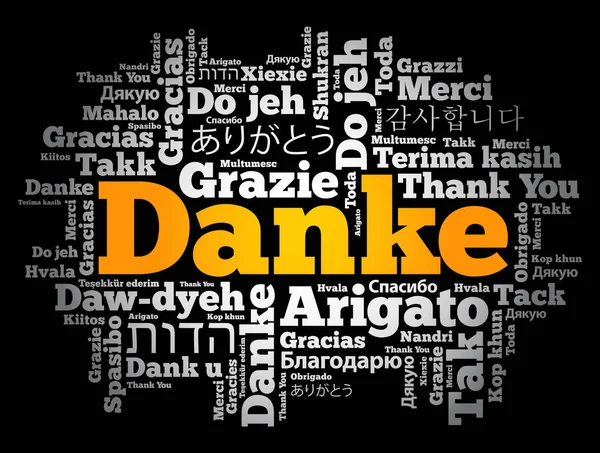 Danke Merci Allemand Word Cloud Background Dans Différentes Langues — Image vectorielle