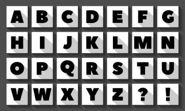 Düz Tasarım Harfleri, uzun gölgeli simgeler, konsept arkaplan