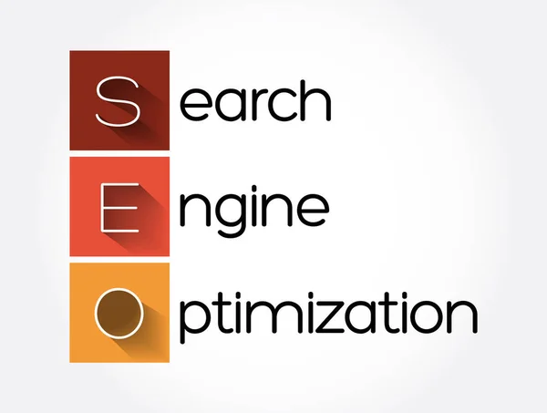 Seo Search Engine Optimization Acronyme Arrière Plan Concept Entreprise — Image vectorielle