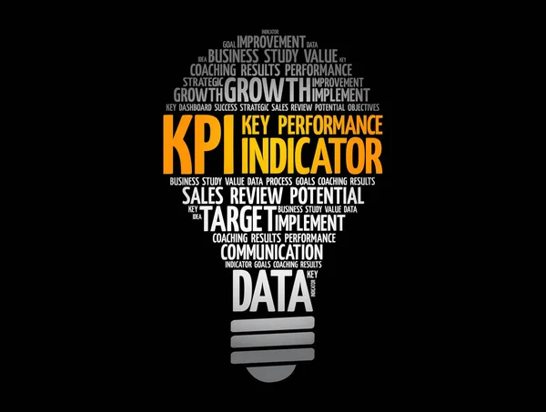 Kpi Key Performance Indicator Glödlampa Ord Moln Affärsidé Bakgrund — Stock vektor