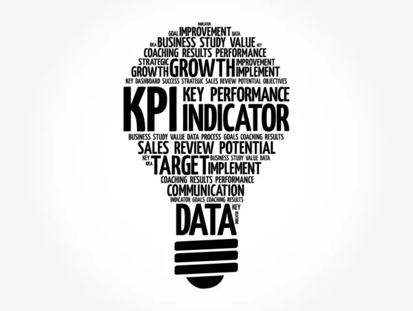 Kpi Indicateur Performance Clé Bulbe Mot Nuage Arrière Plan Concept — Image vectorielle