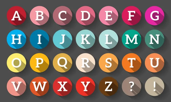 Flat Design Lettres Alphabet Icônes Avec Ombre Longue Fond Concept — Image vectorielle