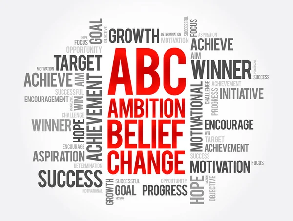 Abc Ambition Geloven Word Cloud Veranderen Business Concept Achtergrond — Stockvector