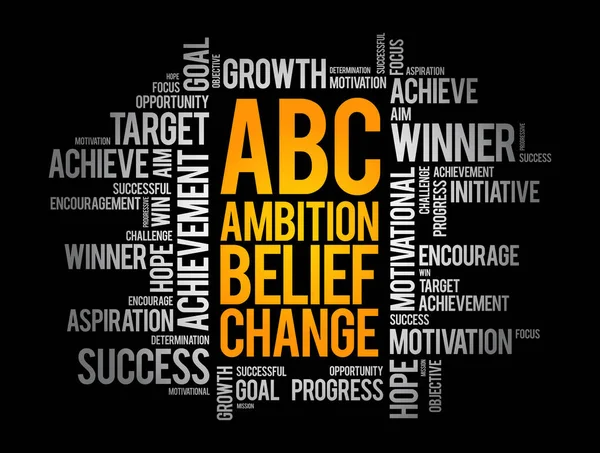 Abc Ambition Geloven Word Cloud Veranderen Business Concept Achtergrond — Stockvector