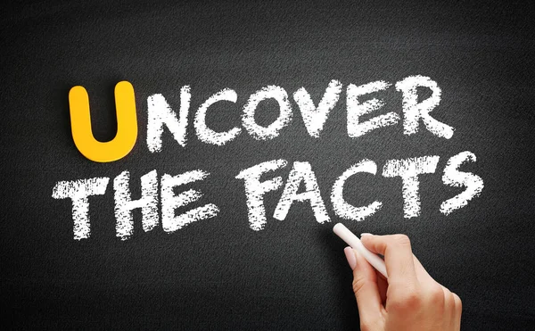 Hand Writing Uncover Facts Blackboard Concept Background — Stock Photo, Image