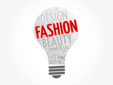 Moda lambası kelime bulut kolajı, kavram arka planı