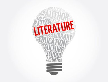 Edebiyat lambası kelime bulut kolajı, eğitim konsepti arka plan