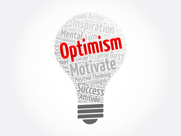Optimism bulb word cloud collage, concept background