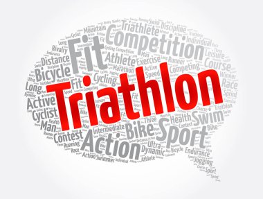 Triatlon mesaj baloncuk kelime bulutu, spor konsepti geçmişi