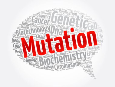 Mutasyon mesajı baloncuk kelime bulut kolajı, tıbbi konsept arka plan