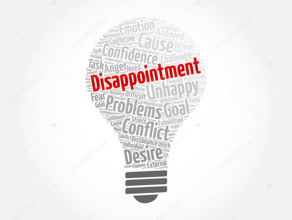 Disappointment light bulb word cloud, concept backgroun